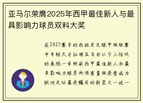 亚马尔荣膺2025年西甲最佳新人与最具影响力球员双料大奖 亚马尔荣膺2025年西甲最佳新人与最具影响力球员双料大奖